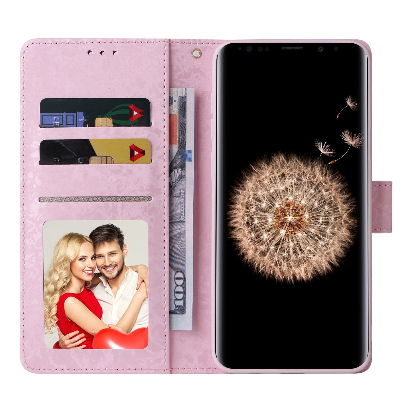 Samsung Galaxy S9 Plus Luxury Bronzing Leather Case - Floral RFID Wallet Cover with Stand & Card Slots