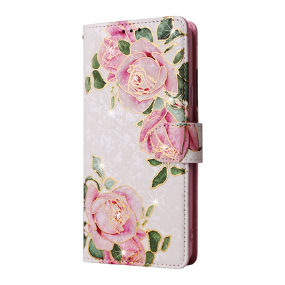 Samsung Galaxy S9 Plus Luxury Bronzing Leather Case - Floral RFID Wallet Cover with Stand & Card Slots