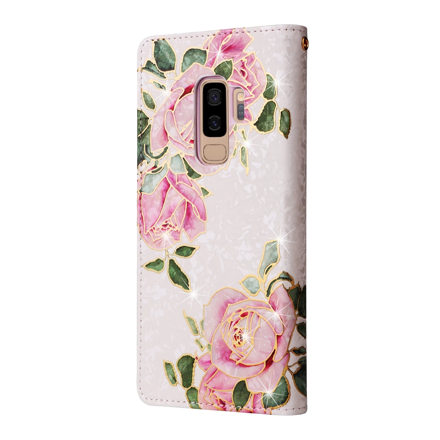 Samsung Galaxy S9 Plus Luxury Bronzing Leather Case - Floral RFID Wallet Cover with Stand & Card Slots