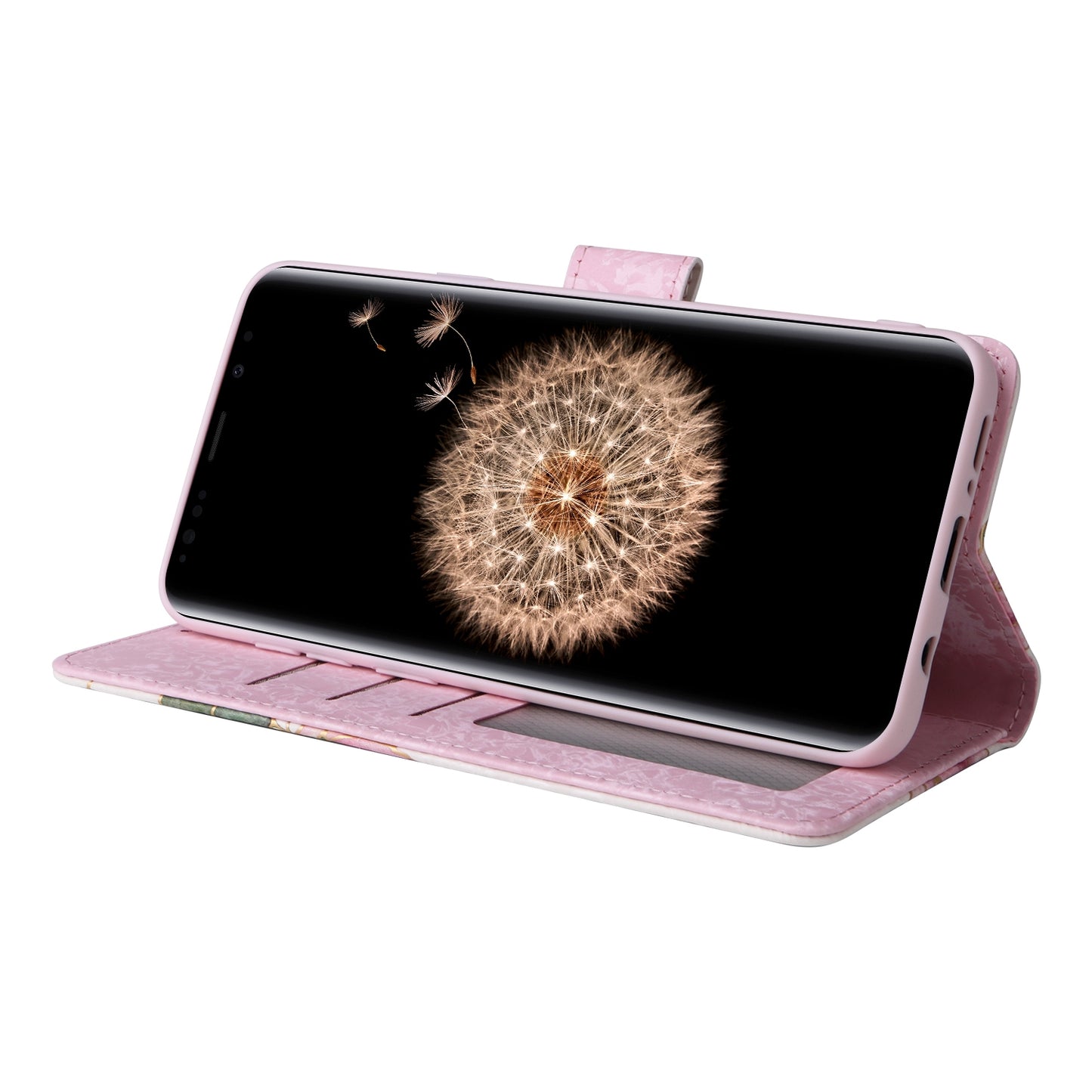 Samsung Galaxy S9 Plus Luxury Bronzing Leather Case - Floral RFID Wallet Cover with Stand & Card Slots