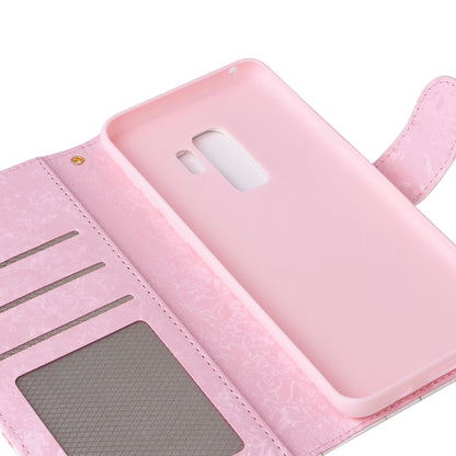 Samsung Galaxy S9 Plus Luxury Bronzing Leather Case - Floral RFID Wallet Cover with Stand & Card Slots