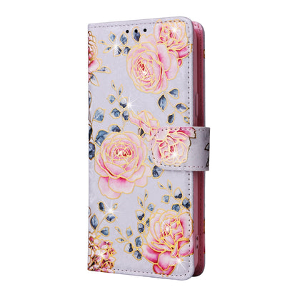 Samsung Galaxy S9 Luxury Bronzing Leather Case - Floral RFID Wallet Cover with Stand & Card Slots
