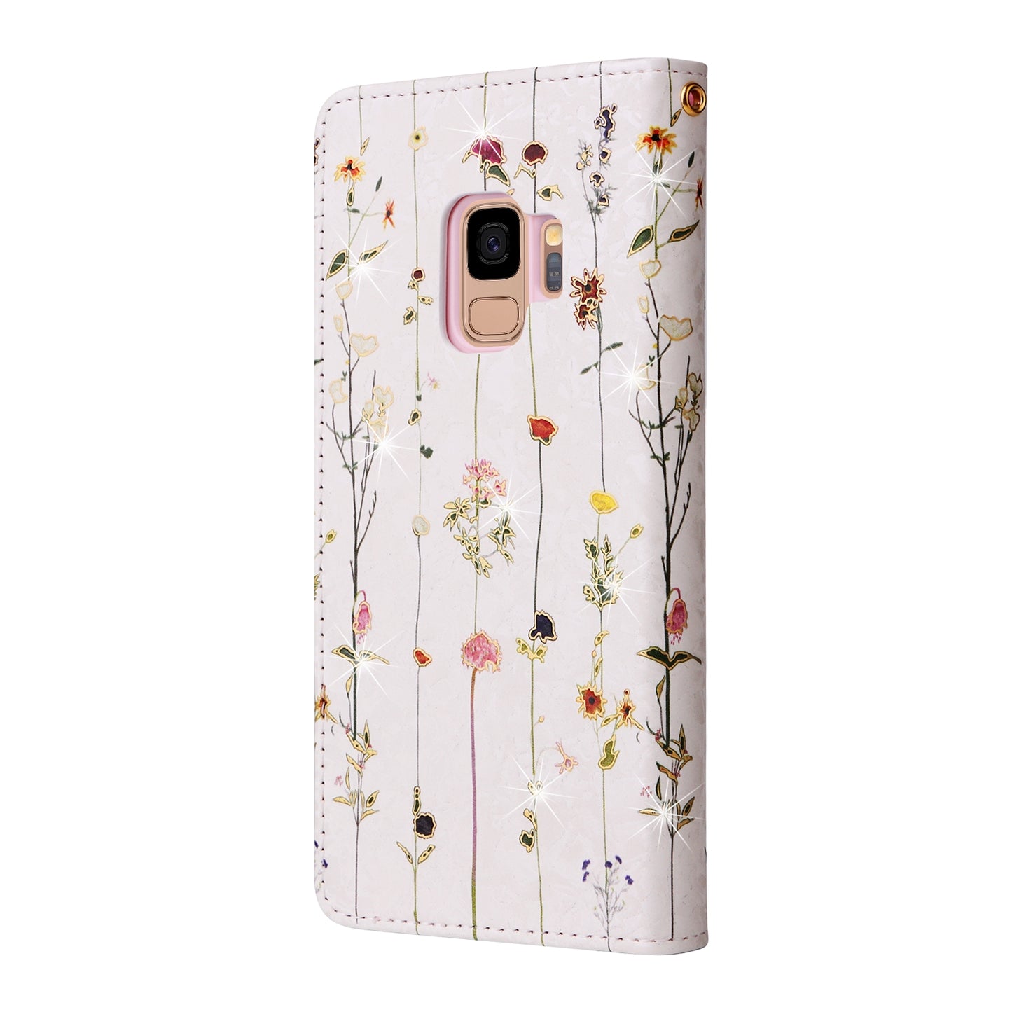 Samsung Galaxy S9 Luxury Bronzing Leather Case - Floral RFID Wallet Cover with Stand & Card Slots