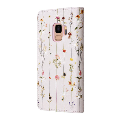 Samsung Galaxy S9 Luxury Bronzing Leather Case - Floral RFID Wallet Cover with Stand & Card Slots