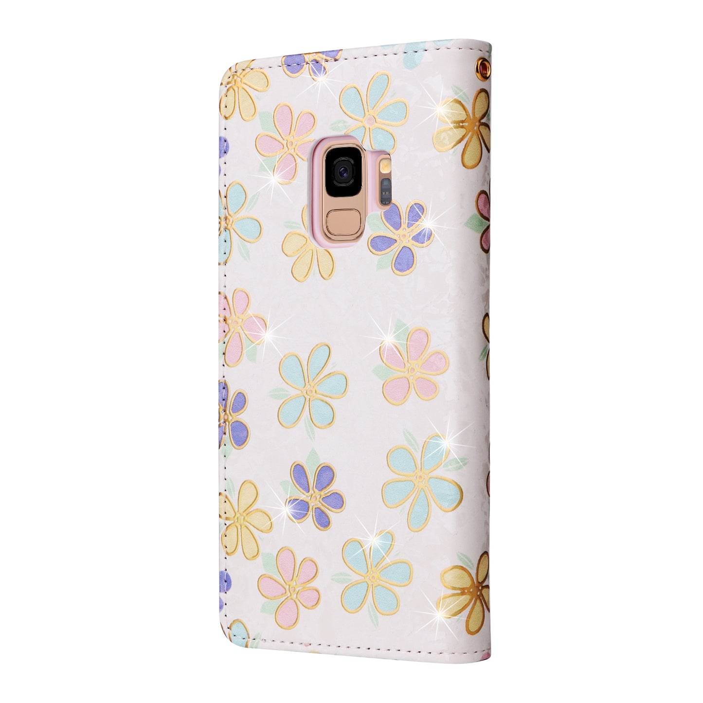 Samsung Galaxy S9 Luxury Bronzing Leather Case - Floral RFID Wallet Cover with Stand & Card Slots