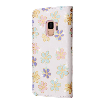 Samsung Galaxy S9 Luxury Bronzing Leather Case - Floral RFID Wallet Cover with Stand & Card Slots