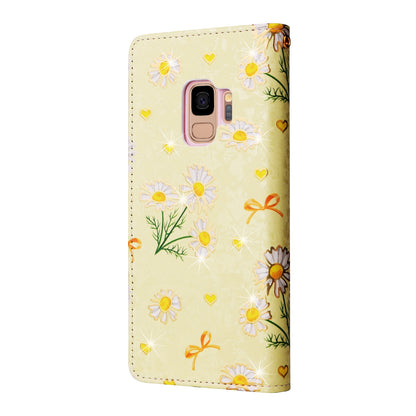 Samsung Galaxy S9 Luxury Bronzing Leather Case - Floral RFID Wallet Cover with Stand & Card Slots