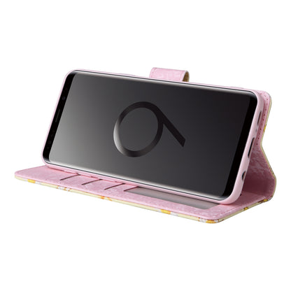 Samsung Galaxy S9 Luxury Bronzing Leather Case - Floral RFID Wallet Cover with Stand & Card Slots