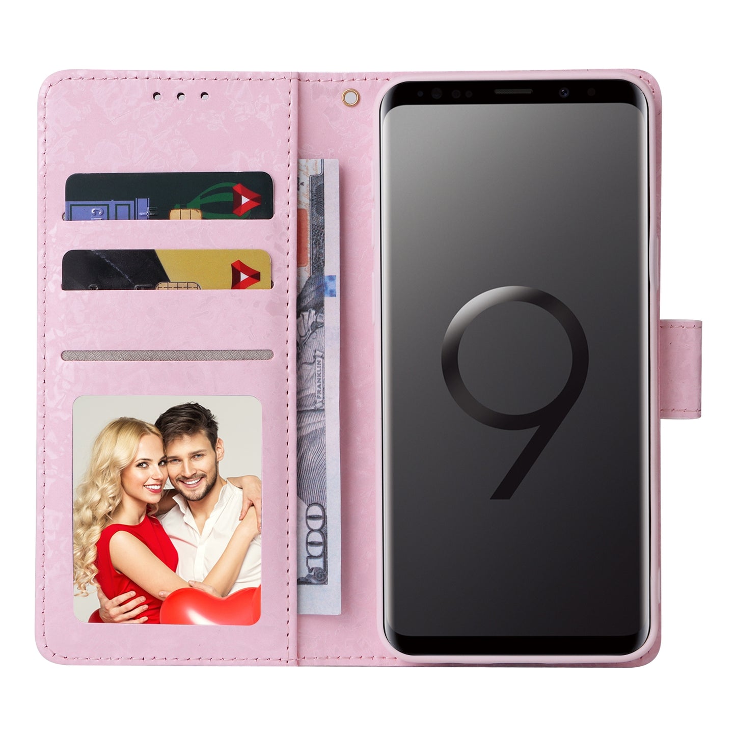 Samsung Galaxy S9 Luxury Bronzing Leather Case - Floral RFID Wallet Cover with Stand & Card Slots