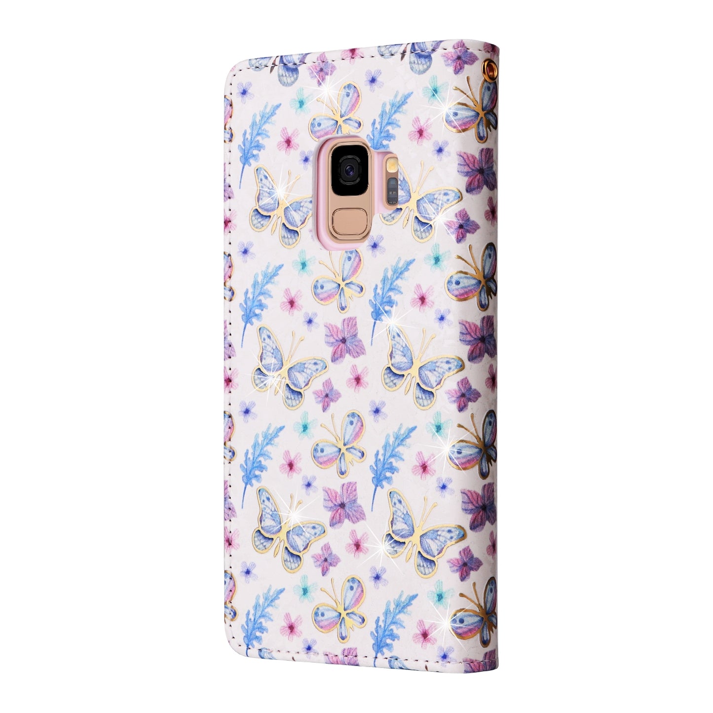 Samsung Galaxy S9 Luxury Bronzing Leather Case - Floral RFID Wallet Cover with Stand & Card Slots