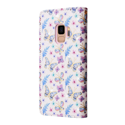 Samsung Galaxy S9 Luxury Bronzing Leather Case - Floral RFID Wallet Cover with Stand & Card Slots