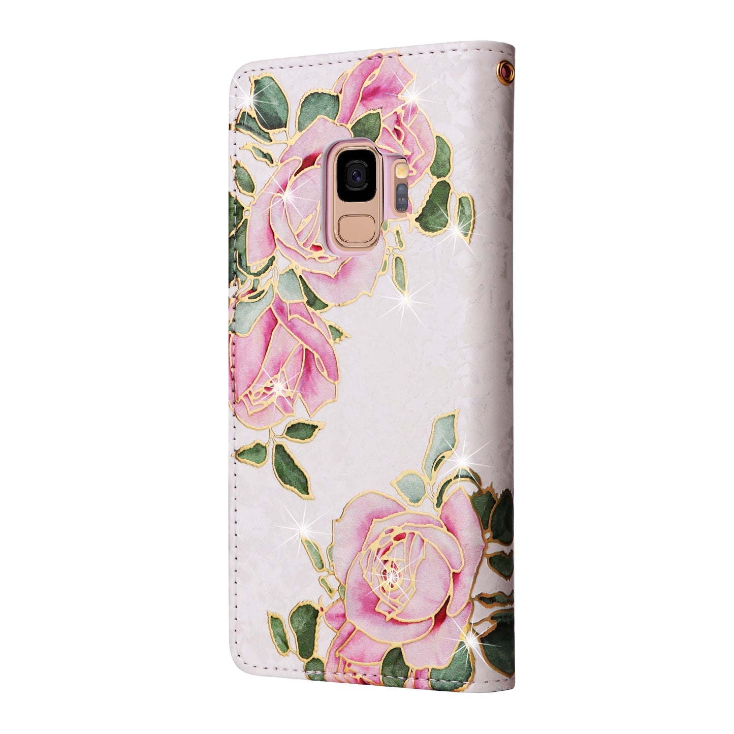 Samsung Galaxy S9 Luxury Bronzing Leather Case - Floral RFID Wallet Cover with Stand & Card Slots