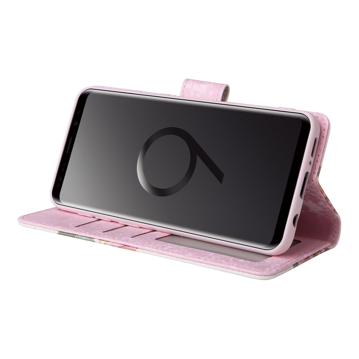 Samsung Galaxy S9 Luxury Bronzing Leather Case - Floral RFID Wallet Cover with Stand & Card Slots