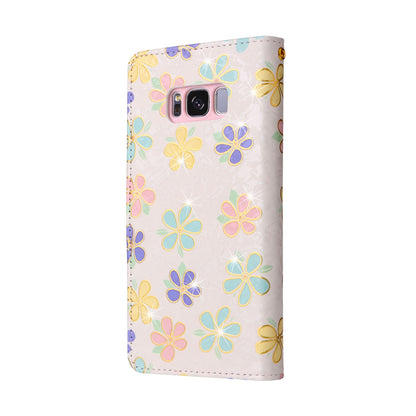 Samsung Galaxy S8 Luxury Bronzing Leather Case - Floral RFID Wallet Cover with Stand & Card Slots