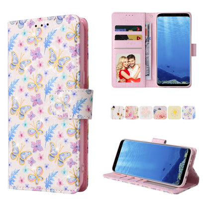 Samsung Galaxy S8 Luxury Bronzing Leather Case - Floral RFID Wallet Cover with Stand & Card Slots