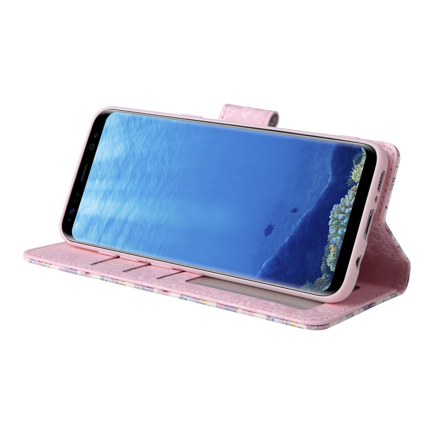 Samsung Galaxy S8 Luxury Bronzing Leather Case - Floral RFID Wallet Cover with Stand & Card Slots