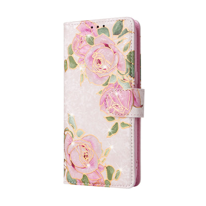 Samsung Galaxy S8 Luxury Bronzing Leather Case - Floral RFID Wallet Cover with Stand & Card Slots