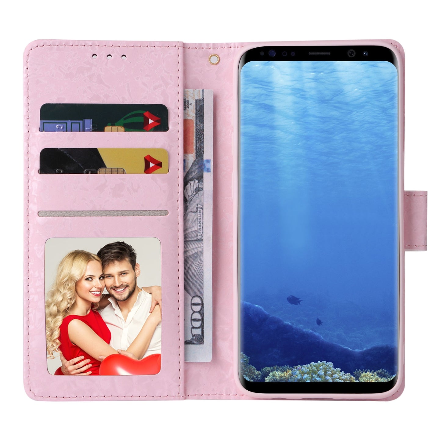 Samsung Galaxy S8 Luxury Bronzing Leather Case - Floral RFID Wallet Cover with Stand & Card Slots