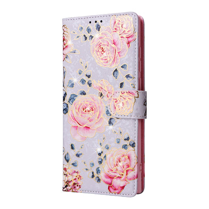 Samsung Galaxy A53 5G Luxury Bronzing Leather Case - Floral RFID Wallet Cover with Stand & Card Slots