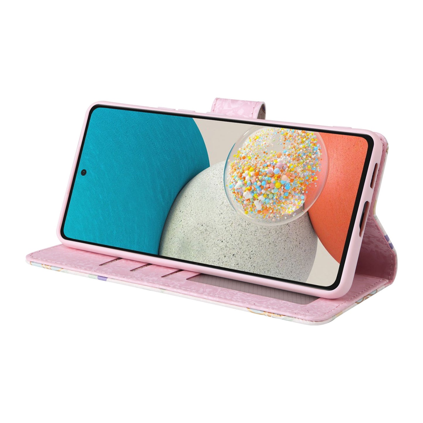 Samsung Galaxy A53 5G Luxury Bronzing Leather Case - Floral RFID Wallet Cover with Stand & Card Slots