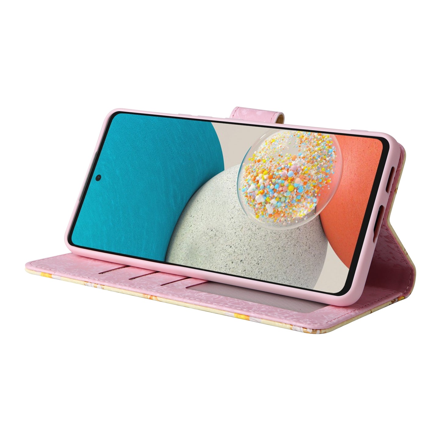 Samsung Galaxy A53 5G Luxury Bronzing Leather Case - Floral RFID Wallet Cover with Stand & Card Slots