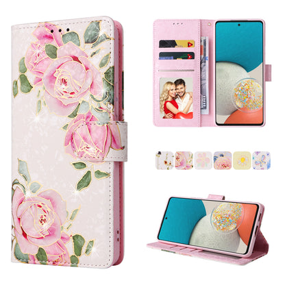 Samsung Galaxy A53 5G Luxury Bronzing Leather Case - Floral RFID Wallet Cover with Stand & Card Slots