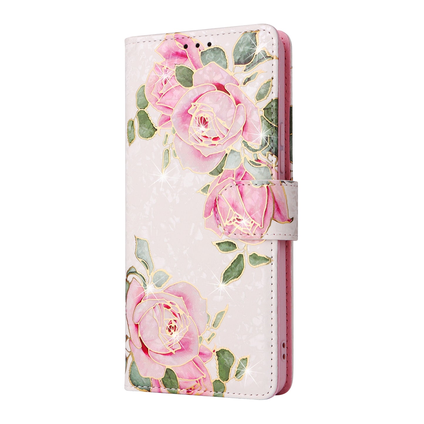 Samsung Galaxy A53 5G Luxury Bronzing Leather Case - Floral RFID Wallet Cover with Stand & Card Slots