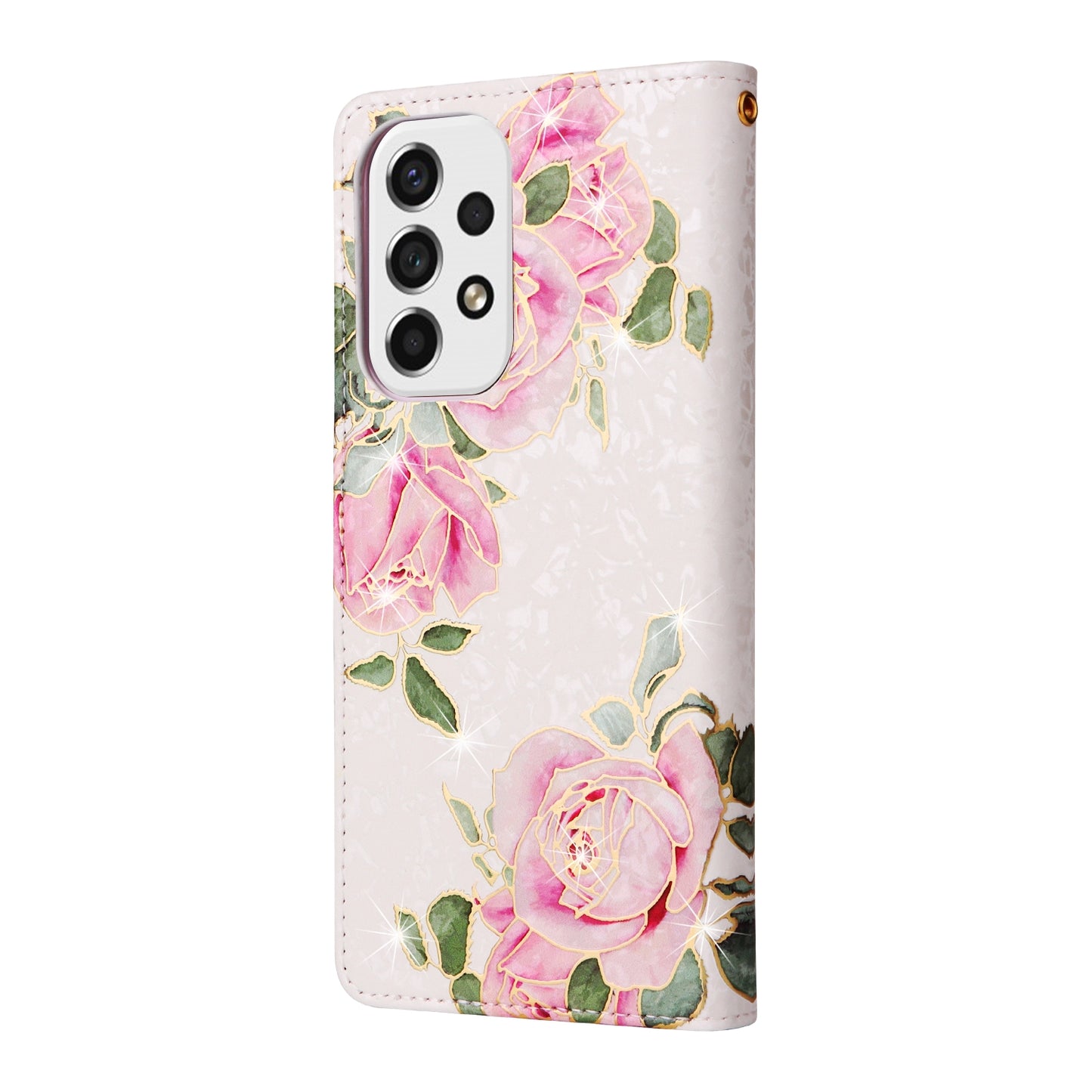 Samsung Galaxy A53 5G Luxury Bronzing Leather Case - Floral RFID Wallet Cover with Stand & Card Slots