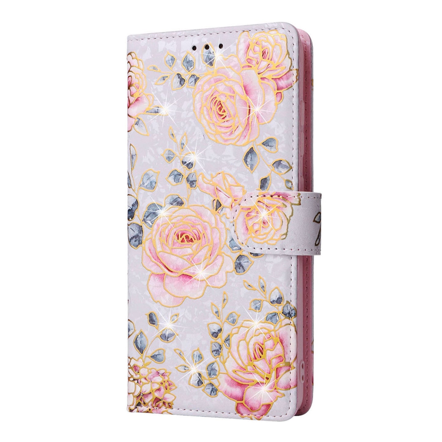 Samsung Galaxy A52 5G Luxury Bronzing Leather Case - Floral RFID Wallet Cover with Stand & Card Slots