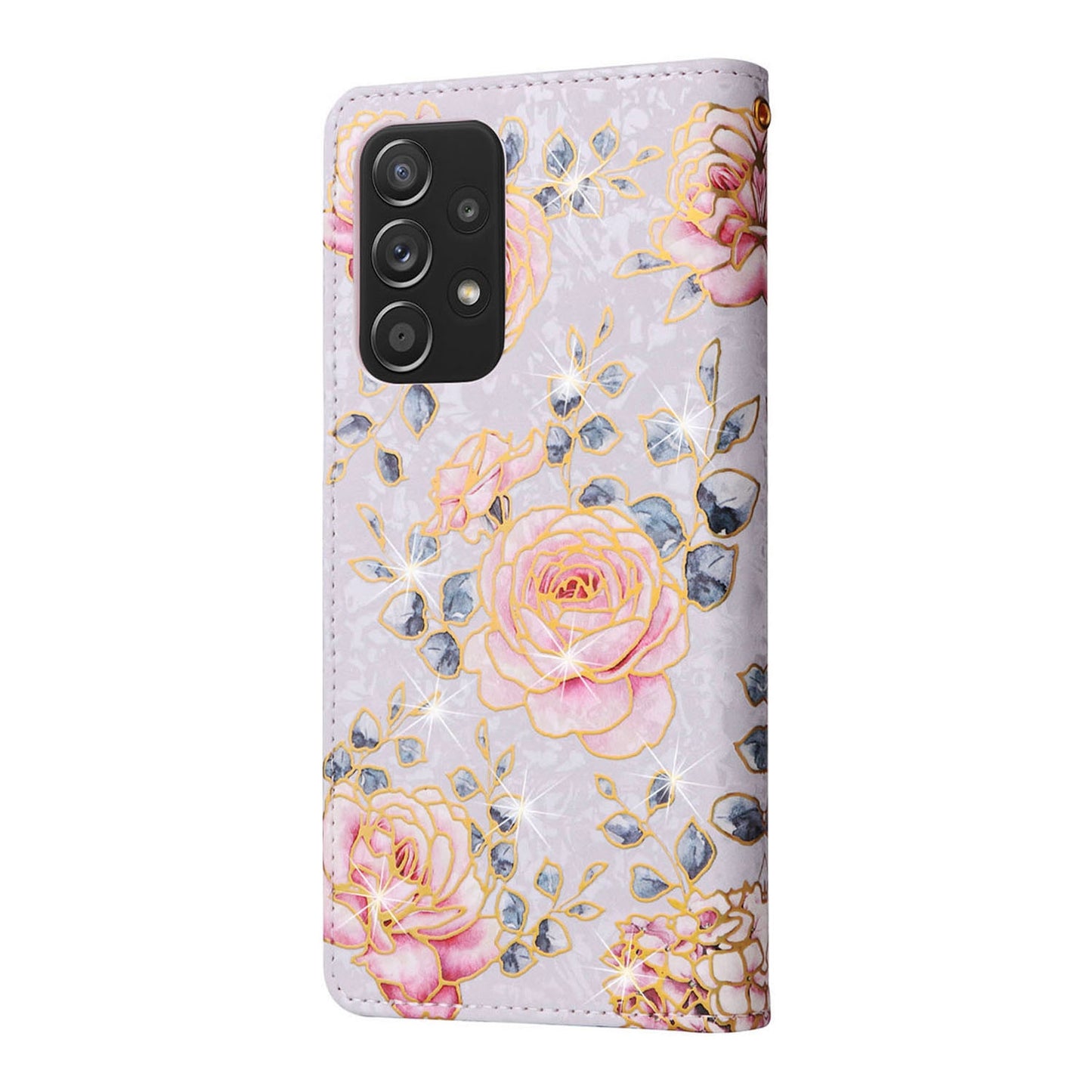 Samsung Galaxy A52 5G Luxury Bronzing Leather Case - Floral RFID Wallet Cover with Stand & Card Slots