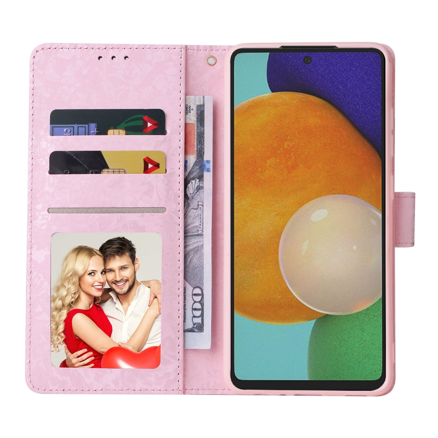 Samsung Galaxy A52 5G Luxury Bronzing Leather Case - Floral RFID Wallet Cover with Stand & Card Slots