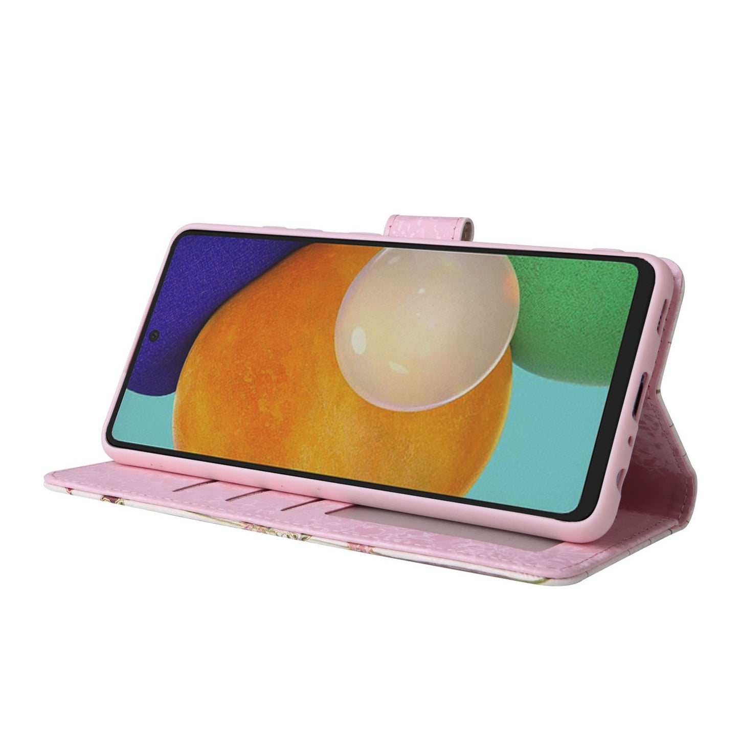 Samsung Galaxy A52 5G Luxury Bronzing Leather Case - Floral RFID Wallet Cover with Stand & Card Slots