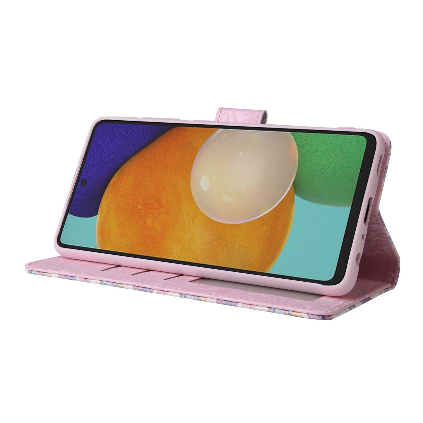 Samsung Galaxy A52 5G Luxury Bronzing Leather Case - Floral RFID Wallet Cover with Stand & Card Slots