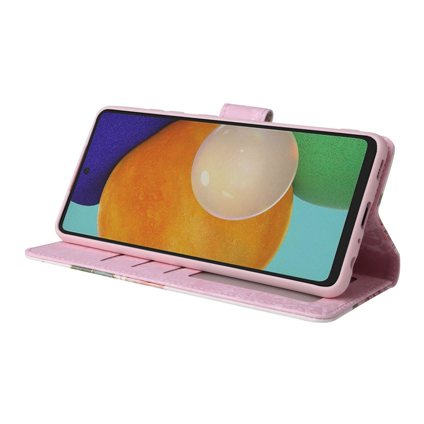 Samsung Galaxy A52 5G Luxury Bronzing Leather Case - Floral RFID Wallet Cover with Stand & Card Slots