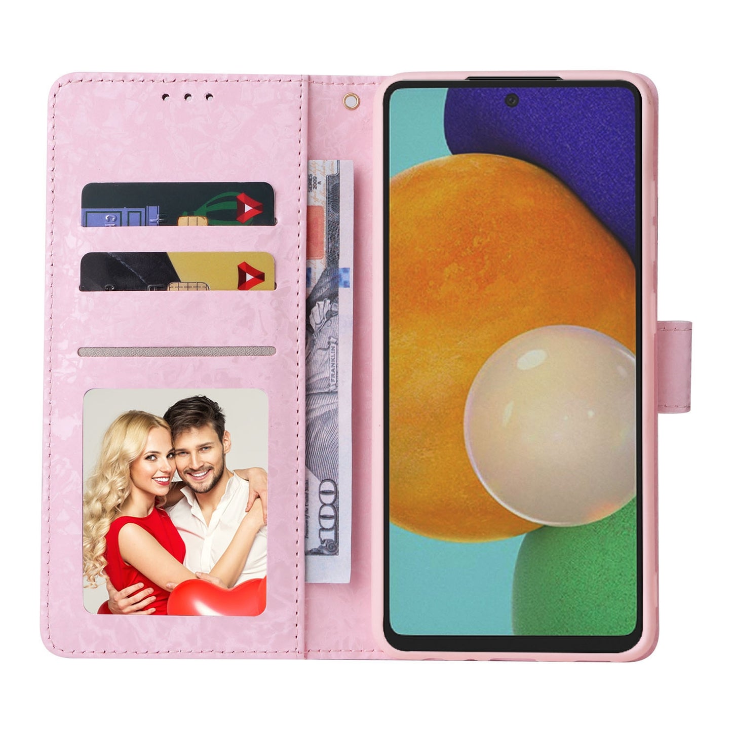 Samsung Galaxy A52 5G Luxury Bronzing Leather Case - Floral RFID Wallet Cover with Stand & Card Slots