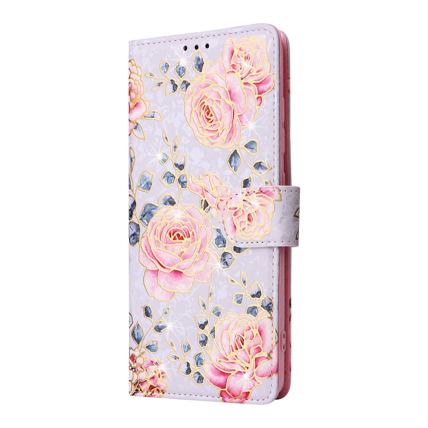 Samsung Galaxy A51 Luxury Bronzing Leather Case - Floral RFID Wallet Cover with Stand & Card Slots