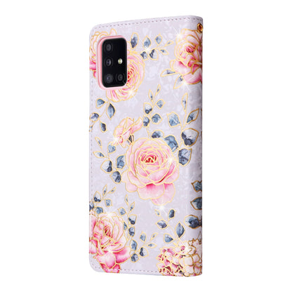 Samsung Galaxy A51 Luxury Bronzing Leather Case - Floral RFID Wallet Cover with Stand & Card Slots