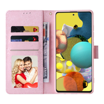 Samsung Galaxy A51 Luxury Bronzing Leather Case - Floral RFID Wallet Cover with Stand & Card Slots