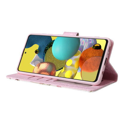 Samsung Galaxy A51 Luxury Bronzing Leather Case - Floral RFID Wallet Cover with Stand & Card Slots