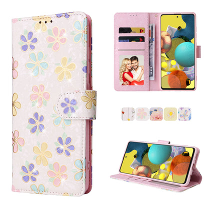 Samsung Galaxy A51 Luxury Bronzing Leather Case - Floral RFID Wallet Cover with Stand & Card Slots