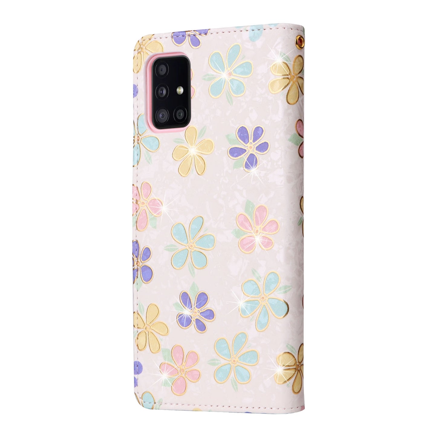 Samsung Galaxy A51 Luxury Bronzing Leather Case - Floral RFID Wallet Cover with Stand & Card Slots