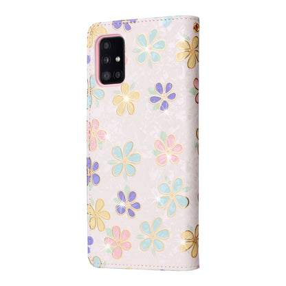 Samsung Galaxy A51 Luxury Bronzing Leather Case - Floral RFID Wallet Cover with Stand & Card Slots