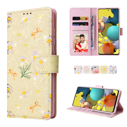 Samsung Galaxy A51 Luxury Bronzing Leather Case - Floral RFID Wallet Cover with Stand & Card Slots