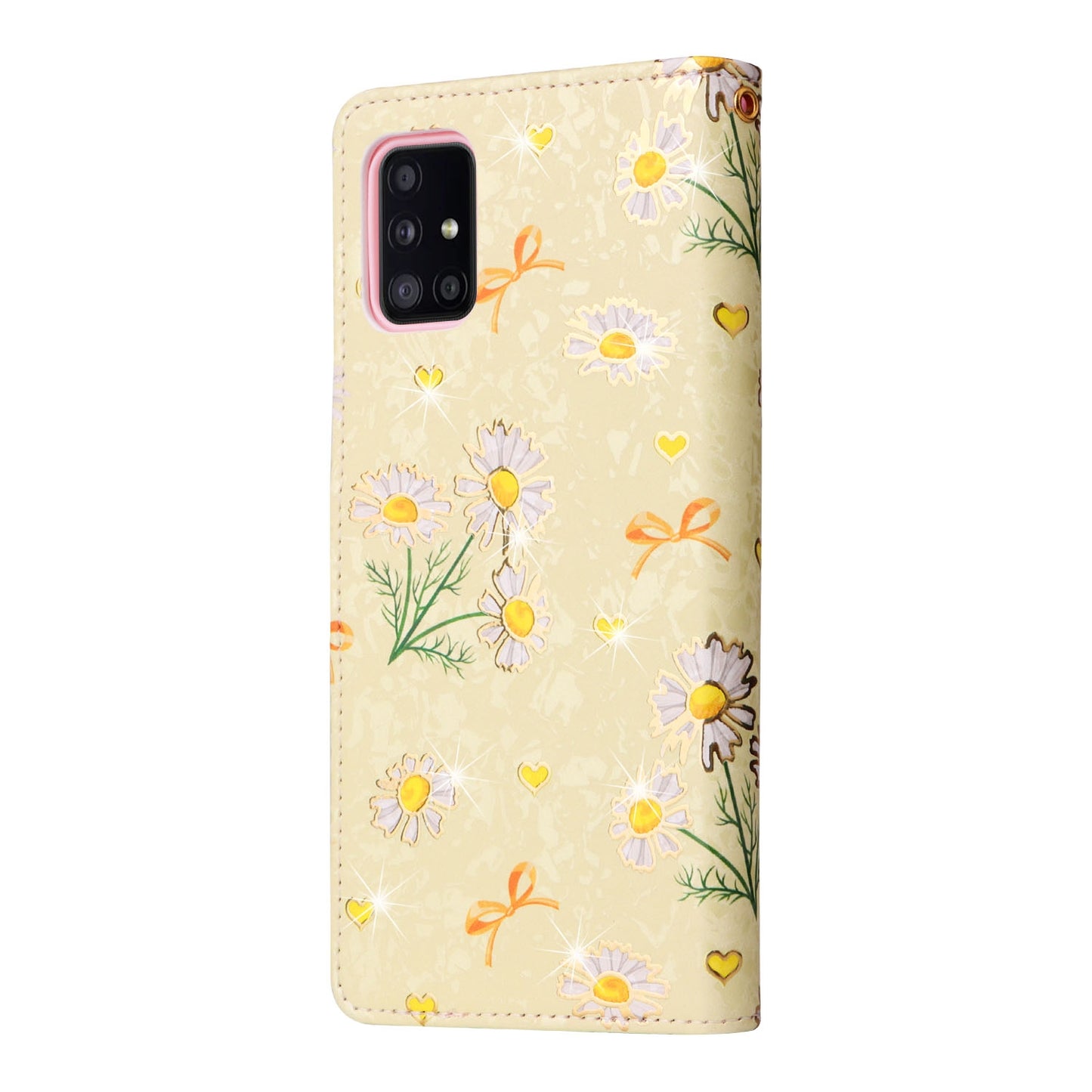 Samsung Galaxy A51 Luxury Bronzing Leather Case - Floral RFID Wallet Cover with Stand & Card Slots