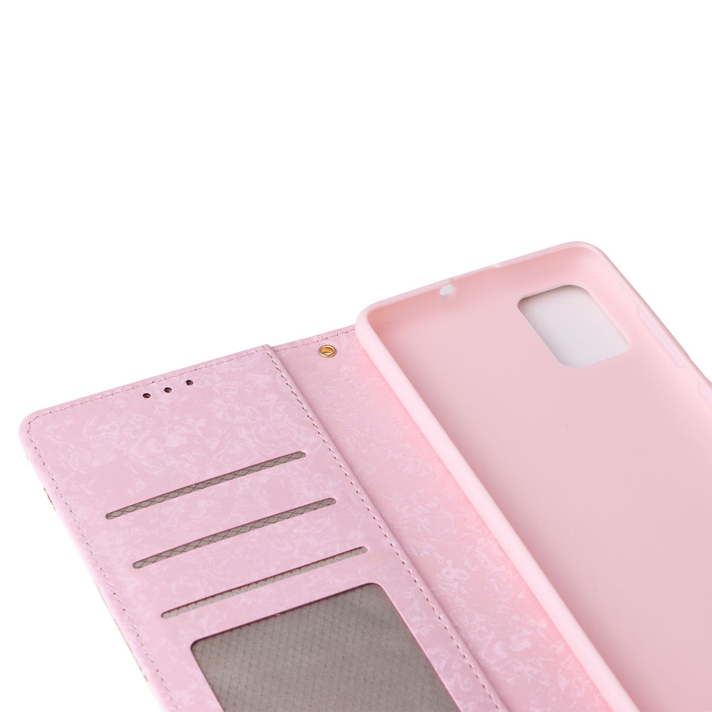 Samsung Galaxy A51 Luxury Bronzing Leather Case - Floral RFID Wallet Cover with Stand & Card Slots