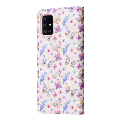 Samsung Galaxy A51 Luxury Bronzing Leather Case - Floral RFID Wallet Cover with Stand & Card Slots