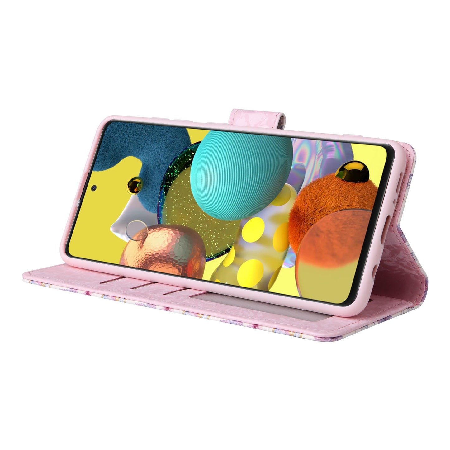 Samsung Galaxy A51 Luxury Bronzing Leather Case - Floral RFID Wallet Cover with Stand & Card Slots