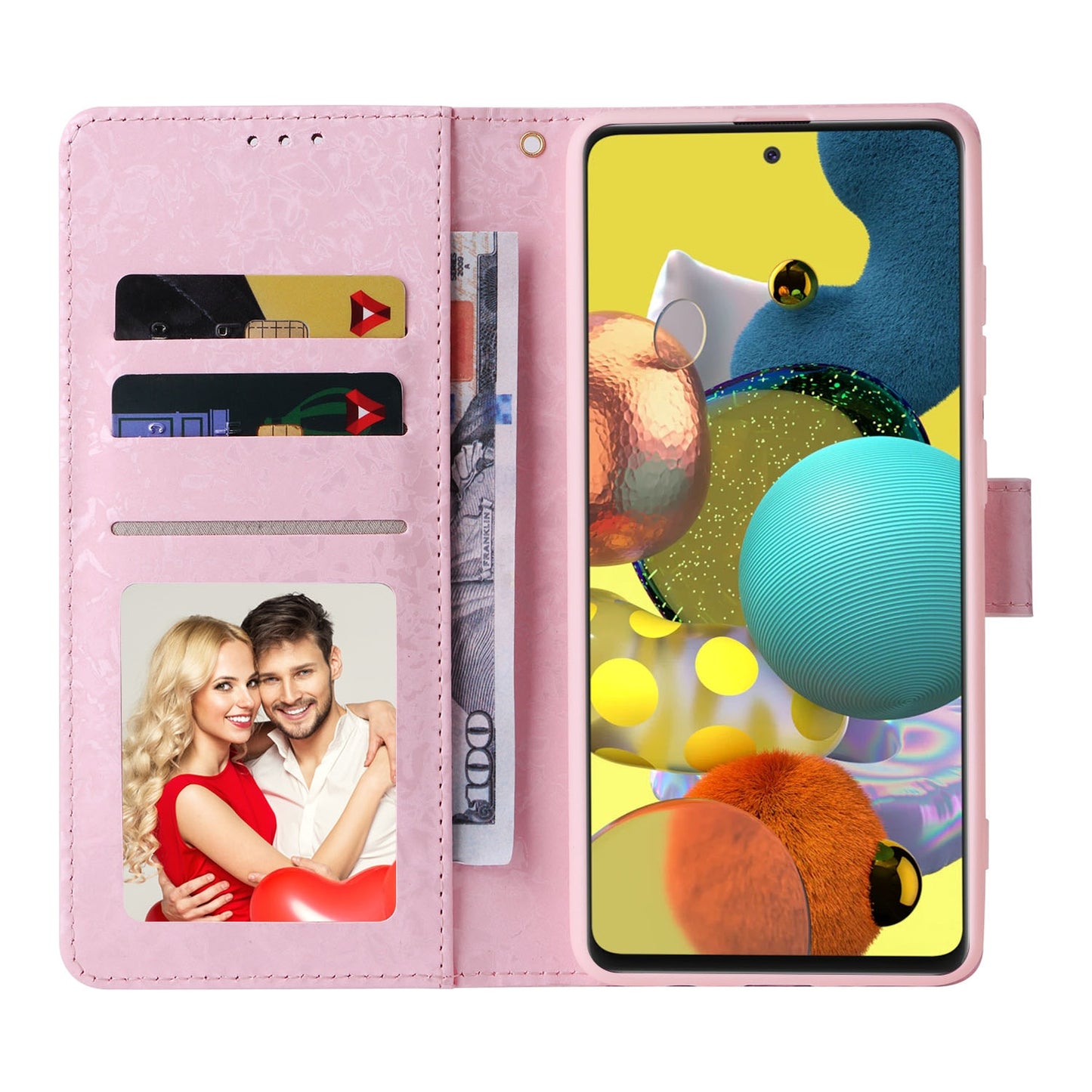 Samsung Galaxy A51 Luxury Bronzing Leather Case - Floral RFID Wallet Cover with Stand & Card Slots