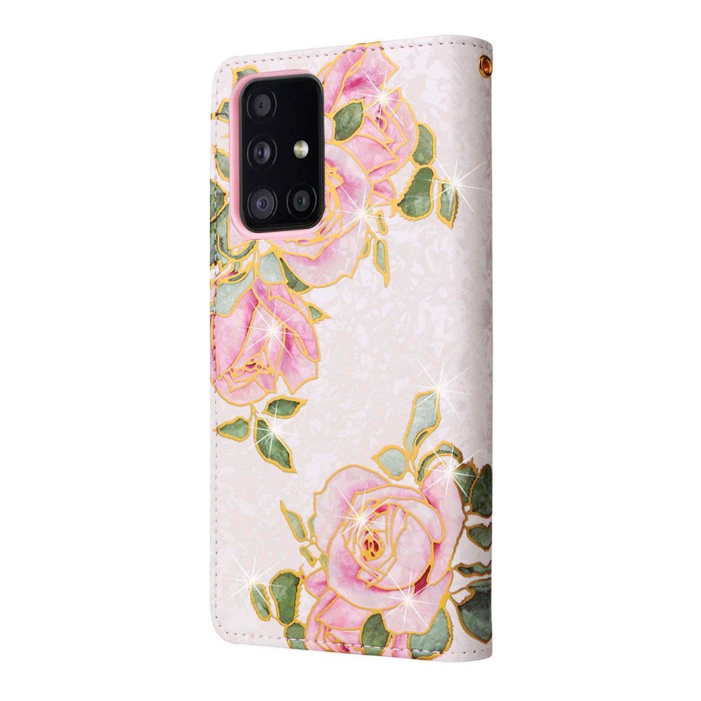Samsung Galaxy A51 Luxury Bronzing Leather Case - Floral RFID Wallet Cover with Stand & Card Slots