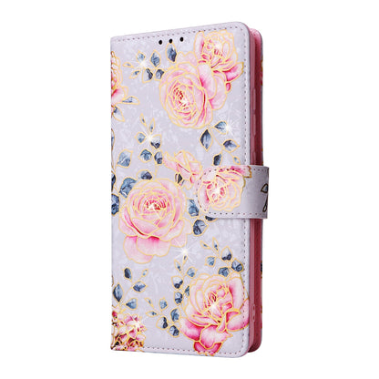 Samsung Galaxy A33 5G Luxury Bronzing Leather Case - Floral RFID Wallet Cover with Stand & Card Slots